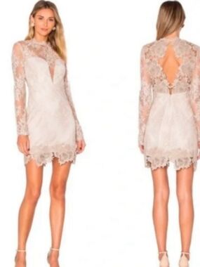 SAYLOR Leondra Lace V‑Neck Long‑Sleeve Mini Dress - Size S
